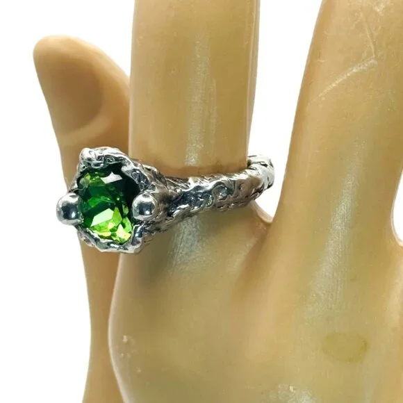 Brutalist Silver-Blend Cocktail Ring Artisan Crafted with 10mm Crystal Size  6.5 - Picture 3 of 13